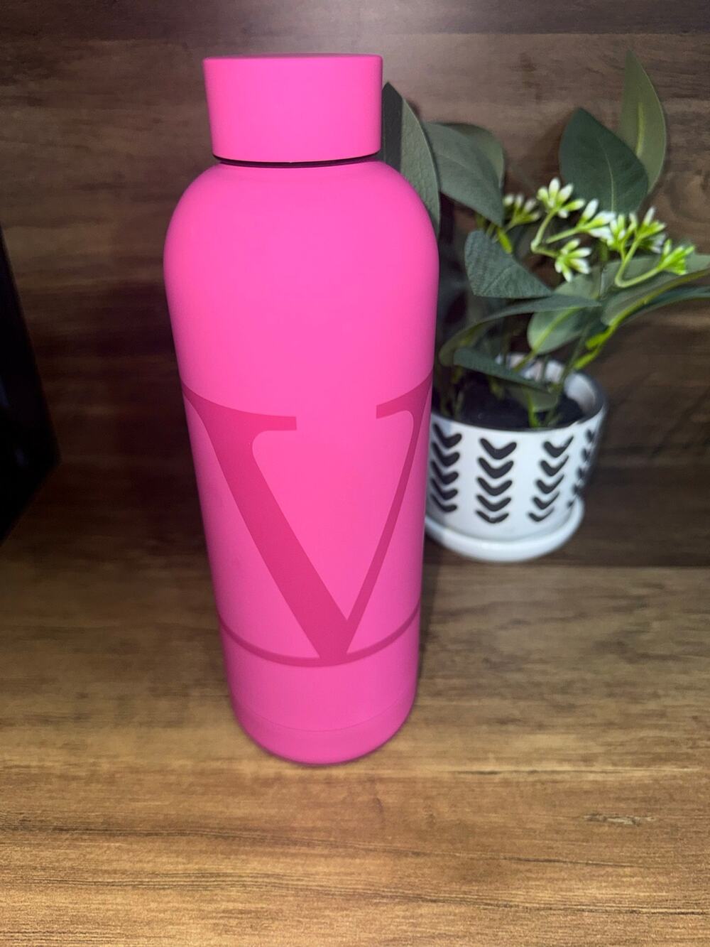 Valentino Beauty Pink Water Bottle Matte Stainless Steel Tonal V Logo LF2687